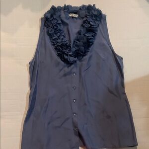 Ann Taylor Blue Sleeveless Top with Floral Collar